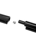 Front view of black 5-inch heavy-duty barrel gate hinge set with mounting bases (2 hinges and pin)
