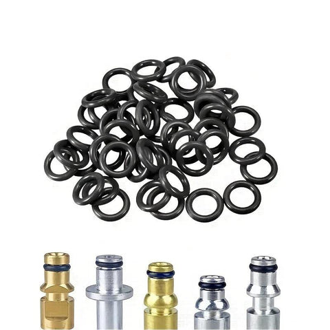 O-ring kit with 225 black nitrile rings in 18 sizes (3–22 mm ID) for automotive plumbing and sealing.