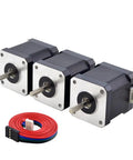 Beefy Nema 17 Stepper Motor Set Pack of 3 with 2A 55Ncm bipolar torque for 3D printer and CNC extruder, shown with red cable