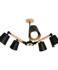 Fresh Modern Five Arm Pendant Light With Wooden And Metal Shade Adjustable Dining Hanging Lamp E27 Socket Smooth Glow For Contemporary Living Spaces Real Deal Ceiling Fixture, featuring black metal shades and wooden arms.