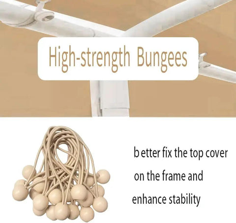10x20 Beige Carport Replacement Top Cover For Outdoor Shelter Waterproof And UV Protected Tarp With Ball Bungees bundle