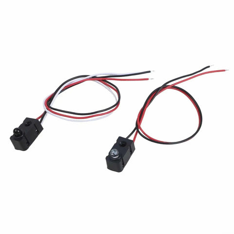 Through Beam Infrared Photoelectric Switch for Industrial Automation, Detect Objects From 2 To 30 Cm With 2ms Turbo Response, DC 5V NPN Output, Black Finish, 1 Pair, A Real Workhorse Beam Break Sensor for Robotics, Security and Conveyor Systems, showing two black sensors with wires.