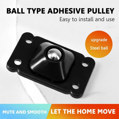 Peel Stick Self Adhesive Caster Wheels Universal Swivel Pulleys for moving heavy boxes, featuring a black adhesive ball type pulley.