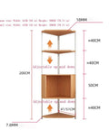 Solid Wood Corner Shelf With Multiple Tiers, Triangular Bookshelf, adjustable shelves, dimensions, sturdy space saver cabinet