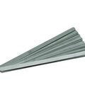 25 Blade Long Feeler Gauge Set With Half Inch And Twelve Inch Steel Holder, Pro Grade Blades From.0015 To.040 Inch Etched With Decimal And Metric Equivalents, Heavy Duty Precision Tool Made In USA displayed fan-style.