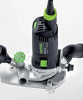 Top view of MFK 700 EQ Modular Trim Router Set with 720W Motor, Variable Speed, Detachable Cord, and Wide Base for Edge Control in Woodworking
