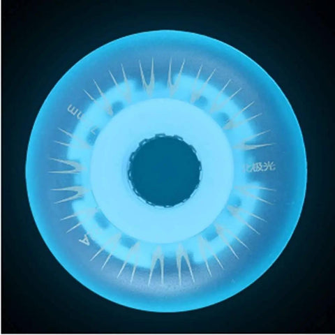 Glowrider 92A Inline Skate Wheels with Magnetic LED Lights and Bearings, 80mm lit up wheel in Eternal Blue, night ride view