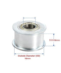 Badass Heavy Duty Timing Pulley Kit Featuring 16 Tooth HTD Idler Profile with sealed bearing and aluminum construction, 16mm diameter.