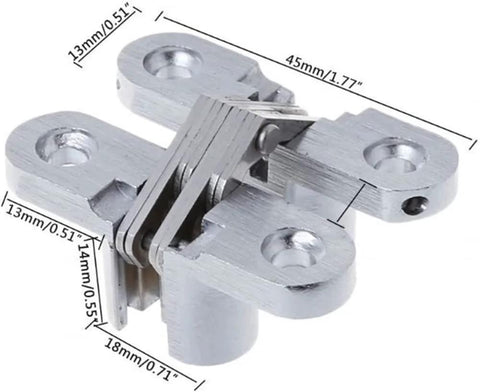 Hidden Cross Hinge for Concealed Mortise Doors, 180 Degree Folding Opening, adjustable conceal hinge in alloy construction