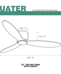 Diagram of a No Light 52 Inch Ceiling Fan With Remote, Low Profile Flush Mount, Natural Wood Finish, 6 Speed Reversible DC Motor