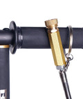 Close-up of handle and pressure gauge on PCP Air Pump 3-Stage High Pressure Hand Pump For Airguns Up To 3600 PSI, beefy stainless steel shaft.