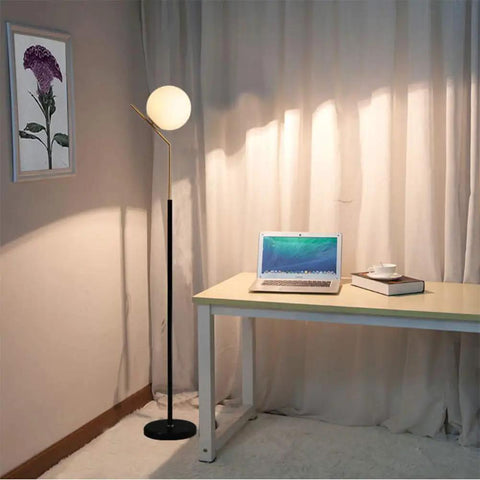Mid Century Modern White Glass Ball Floor Lamp For Living Room Bedroom Office And Hotel, Tall 60 Inch Stand with G9 Base