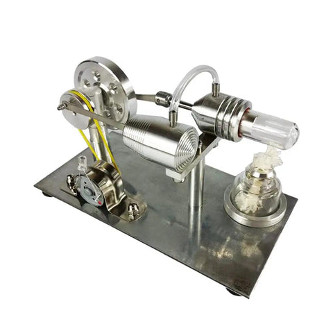 Mini Stirling Engine Science Toy For Hands On Learning Real Working Heat Engine With Cool Colorful LED Lights Generator And Educational Model For Physics Experiments STEM Gift Silver Finish