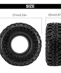 Side and front view of Grippy Soft Rubber Rock Crawler Tires 1.0 Beadlock Fit For 1/18 And 1/24 RC Cars, 4 Pack 56x22mm, S5 Compound