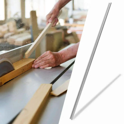 Woodworker using Beast Mode T Track For Woodworking, Anodized Aluminum High Strength Miter Track on table saw, one meter T slot.
