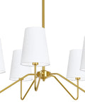 5 Light Modern Chandelier With White Fabric Shades, 30-In Brass Gold Pendant Ceiling Light for dining room, living room