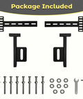 No Sweat Install Heavy Duty Headboard Brackets For Metal Bed Frame With Universal Adjustable Design and Rock Solid Footboard Extension Kit In Matte Black includes fixtures and hardware.
