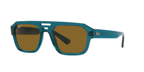 Corrigan Square Sunglasses With Transparent Light Blue Frame And Dark Brown Polarized Lenses, 54 Mm, Eco Friendly Bio Based Acetate Build