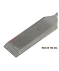Close-up of Economy 3 Piece Wood Chisel Set with one inch hardened blade, mallet-ready steel cap, marked 'Made in the USA'.