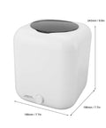 Hella Compact 5 Liter Mini Portable Washer With Usb Rechargeable Power And Automated Top Load Wash Cycle showing dimensions and design.