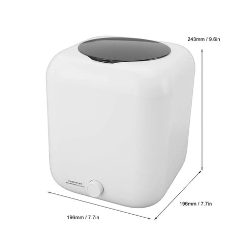Hella Compact 5 Liter Mini Portable Washer With Usb Rechargeable Power And Automated Top Load Wash Cycle showing dimensions and design.