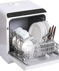 Compact Countertop Dishwasher With Built-In Water Tank For Apartments And RVs, Mini Portable Tabletop Washer showcasing cleaned plates and utensils.