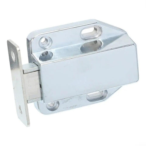 Ultra Smooth Push To Open Cabinet Door Catch Lock Spring Loaded Zinc Alloy Hardware Fits Kitchen Cupboard Drawer Latch Silver 2.55 Inch close-up view