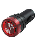 Close-up of Two Pack 22mm Red LED Buzzer Alarm Signal Light 24V AC DC Indicator with high brightness and loud speaker for industrial warnings