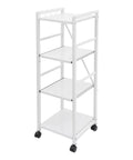 White 4 Tier Rolling Kitchen Cart With Pull Out Shelf Adjustable Middle Racks And Secure Locking Wheels, heavy duty organizer with wheels.