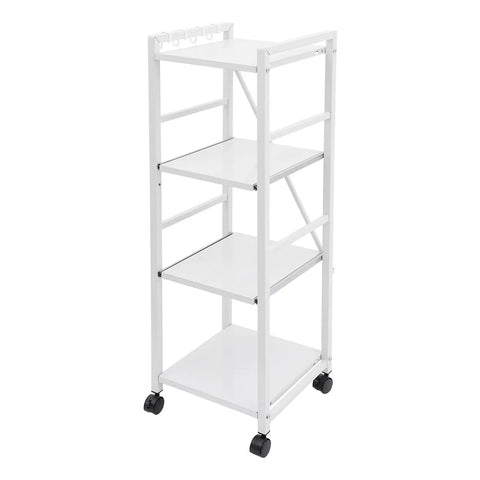 White 4 Tier Rolling Kitchen Cart With Pull Out Shelf Adjustable Middle Racks And Secure Locking Wheels, heavy duty organizer with wheels.