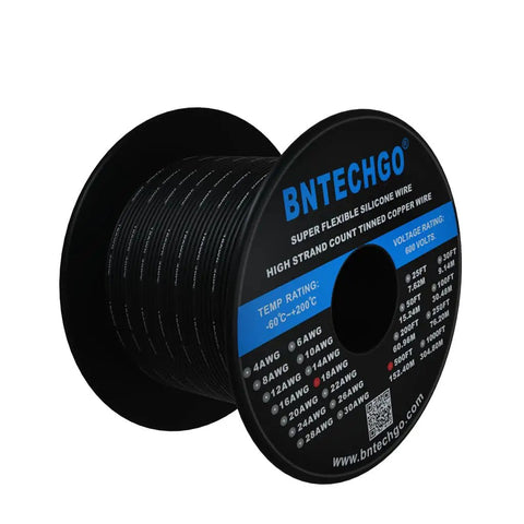 18 Gauge Silicone Wire Spool 500 Ft Black Flexible Stranded Tinned Copper Wire For Electronics DIY RC Hobby Auto Wiring