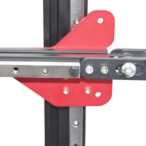 Close-up of Dual Z Axis MGN12 Linear Rail Guide Kit with Fix Plate Mount Bracket, red anodized finish, for 3D printer upgrades.