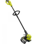 18 Volt Cordless String Trimmer And Edger Kit Featuring Auto Feed Head Adjustable Trigger Lightweight Frame in a vertical position.