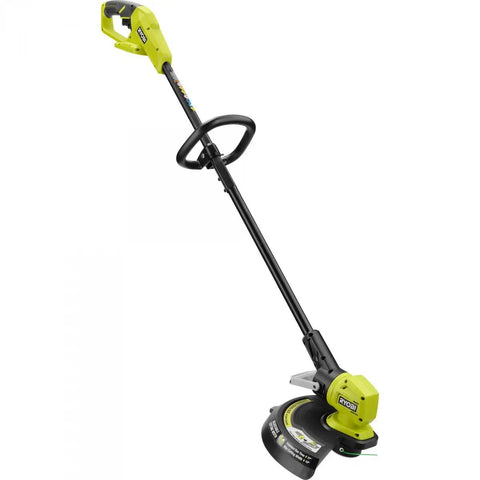 18 Volt Cordless String Trimmer And Edger Kit Featuring Auto Feed Head Adjustable Trigger Lightweight Frame in a vertical position.