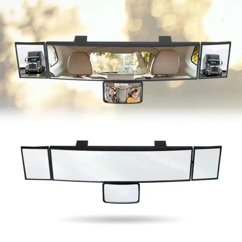 Level Up Your Daily Flow With This Hella Wide Panoramic Rearview Mirror For Tesla Cybertruck Boasting A Triple Panel Convex Setup.