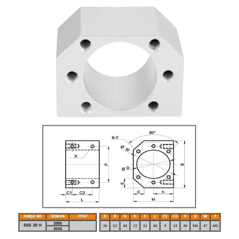 Ball Screw Nut Housing Seat Mount Bracket For SFU2005 And SFU2010 CNC Router Milling And Drilling One Piece Pro Grade Gear Up Fit Stable Mount CNC Accessory Base For Smooth Operation, aluminum alloy, DSG20H