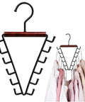 Heavy Duty V Shaped Double Sided Closet Rack With Twelve Steel Hooks For Hanging Tees Jeans And Coats Without Wrinkling Out space-saving design with clothes on hooks.