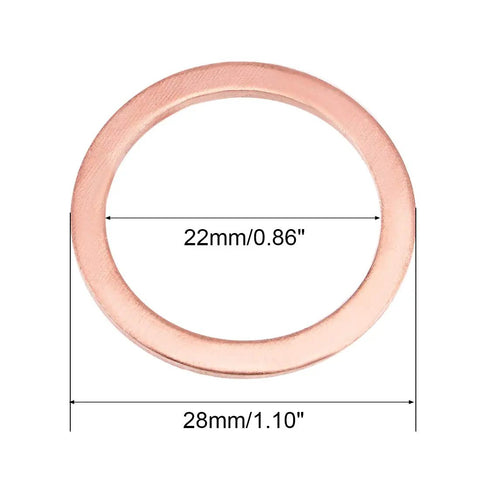 Knockout Copper Flat Washers 10 Pack 22Mm X 28Mm X 1.5Mm showing dimensions for heavy duty hardware use.