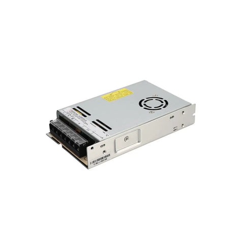 Pro Level 24 Volt Industrial Power Supply 300 Watt 12.5A Switching AC To DC Converter Heavy Duty Frame side view with connectors
