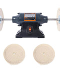 Heavy Duty Benchtop Buffer Polisher With 370W Power And 3450 RPM For Jewelry Metal Knives Wood And Jade, dual buffing wheels shown