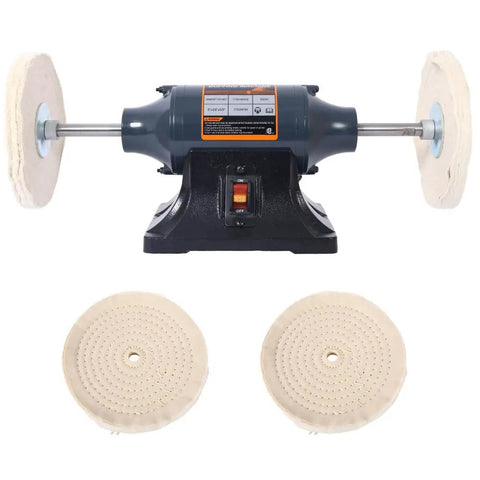 Heavy Duty Benchtop Buffer Polisher With 370W Power And 3450 RPM For Jewelry Metal Knives Wood And Jade, dual buffing wheels shown