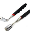 Telescoping Magnetic Pickup Tool With LED Light Flexible Retractable Shaft 7 To 30 Inches showing tool handles and heads.