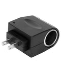 Knockout AC To DC Converter Turns 220V House Juice Into Smooth 12V Car Power With Zero Sweat Plug And Play Cigarette Lighter Adapter showing compact design and 2 prong plug.