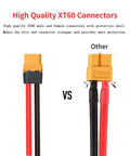 Comparison of high-quality XT60 connectors for XT60 To XT30 Adapter Cable Set 4 Pieces 12 AWG with protective shell.