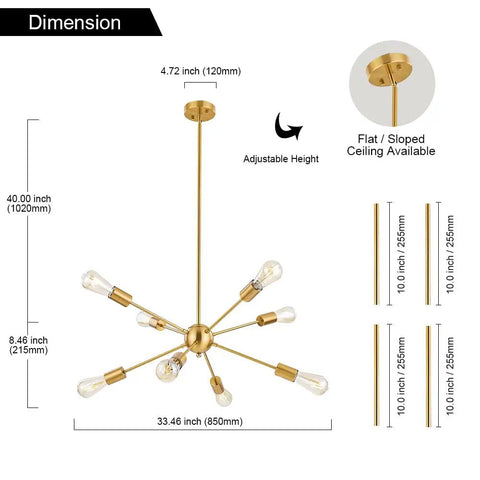Mid Century Sputnik Chandelier With Eight Lights Industrial Vintage Black Starburst Flush Mount Ceiling Light For Kitchen Dining Room Bedroom And Hallway Modern Pendant Lighting That Pops