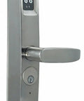 Top-Shelf eForce-150 Keyless Entry Electronic Deadbolt Lock Trim For MS Deadbolts With Slick Satin Chrome Finish And Reliable 4AA Battery Operation Outdoor Rated Options, featuring keypad and lever.