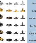 120 Sets Snap Fasteners Kit With 10mm Metal Snaps, Rubber Hammer, And 4 Setting Tools In 6 Colors For Fabric Clothes Jackets Jeans Bags And Leather DIY Projects, showing various snap colors.