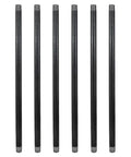 Heavy Duty Half Inch Gray Steel Pipe 36 Inches Long Set Of Six For DIY Industrial Shelving And Home Decor Pre Cut Hardware That Fits Standard Half Inch Threaded Fittings Vintage Industrial Look shown vertically in a row.