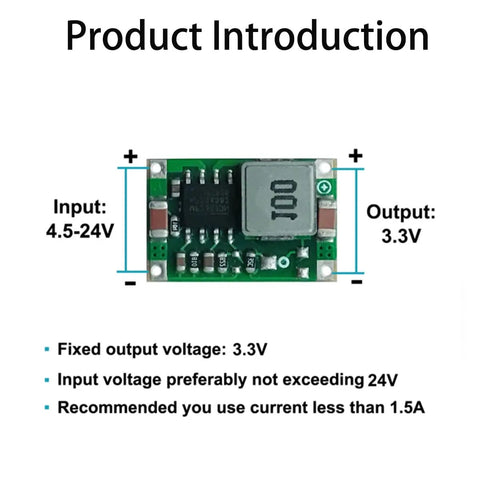 10 Pack 5V To 3.3V Buck Converter Module With Wide 4.75V 23V Input Dope Little Power Regulator For Arduino ESP32 Shown Front View
