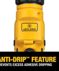 Close-up of Cordless 20V Caulking Gun With Variable Speed Trigger And Flow Dial, Anti Drip Auto Retracting Plunger feature